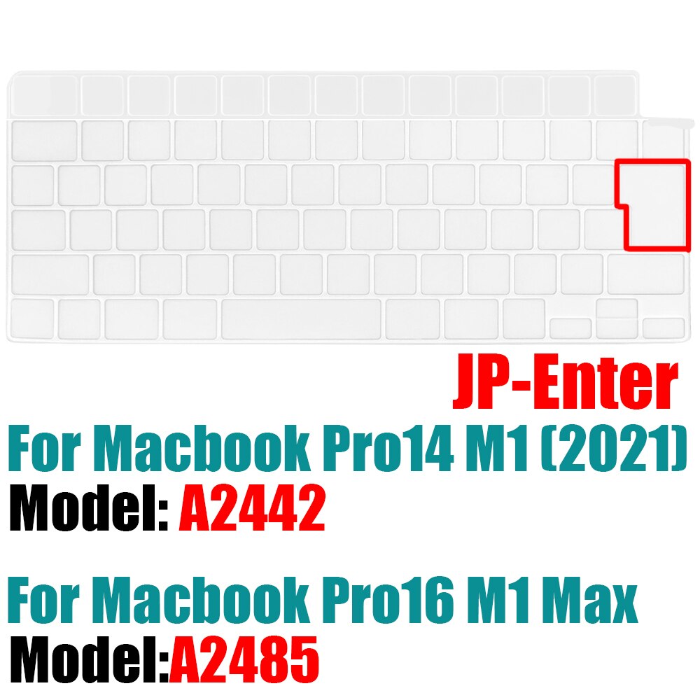 Farve silikone spansk/chile tastatur skin cover til macbook pro 14 a2442 m1 chip pro 16 m1 max  a2485 tastatur cover: Jp-clear