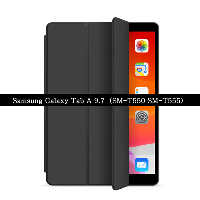 Étui pour tablette Samsung Galaxy Tab A SM-T550 SM-T555 9.7 pouces WI-FI 3G LTE support rabattable housse en cuir pour onglet A T550 T555 9.7'': Jet Black