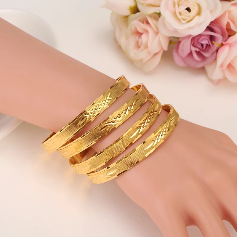 Bracelets en or 24k pour femmes, 4 pièces, Bracelet éthiopien, africain, bijoux arabes, breloque en or