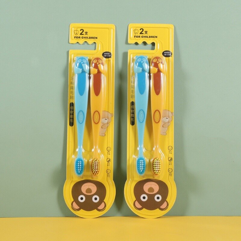 2 pçs bonito crianças dos desenhos animados urso escova de dentes cerdas macias escova de dentes para crianças limpeza oral cuidados para 3-12y: Default Title