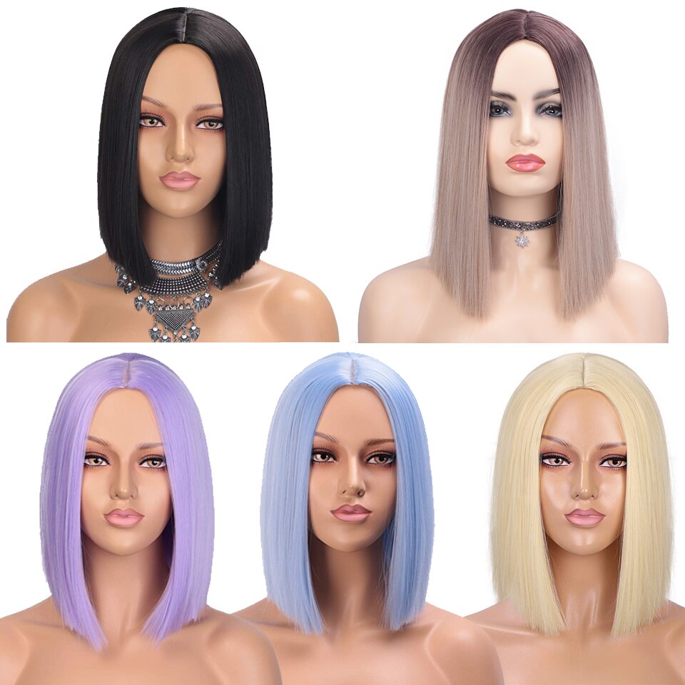 AISI HAIR Purple Bob Wig Straight Hair 12 Inch Synthetic Wigs for Black Women Pink Orange Colorful Cosplay Wig Heat Resistant