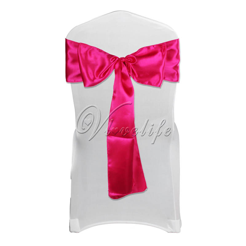Satin stol sash sløjfe 6 "  x 108 " til banket bryllup fest banket sløjfer sommerfugl håndværk stole betræk dekoration: Fuchsia
