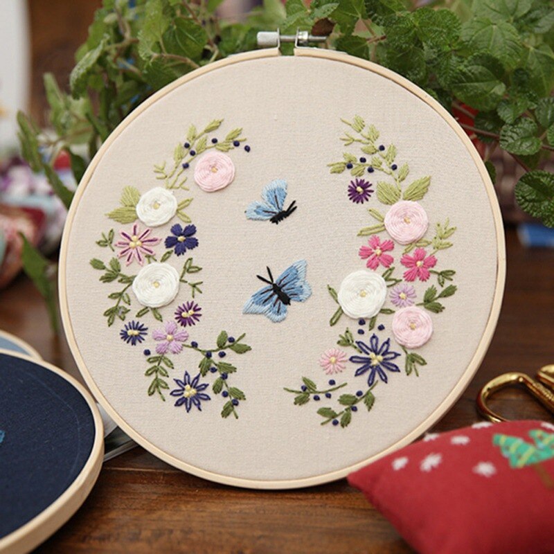 European DIY Embroidery Flower Pattern Handwork Needlework For Beginner with Embroidery Hoop Cross Stitch Kit Hanging Decor