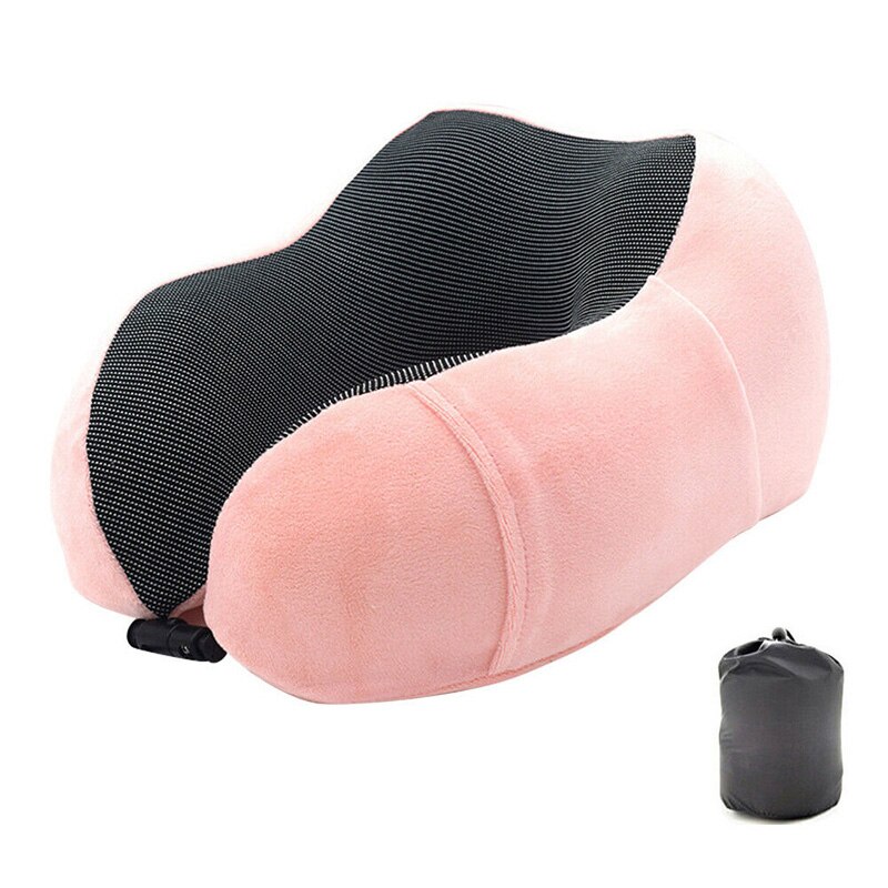 Travel Neck Pillow Memory Foam U-shaped Neck Support Headrest Travel Pillows MSU88: Pink