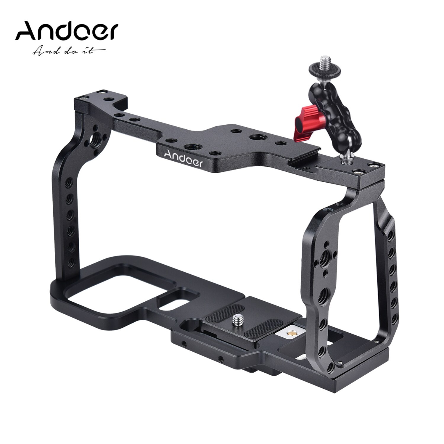 Andoer Camera Kooi Stabilizer Aluminium Met Quick Release Plaat Koude Schoen Mount 1/4 &quot;3/8 Inch Schroef Montagegaten adapter