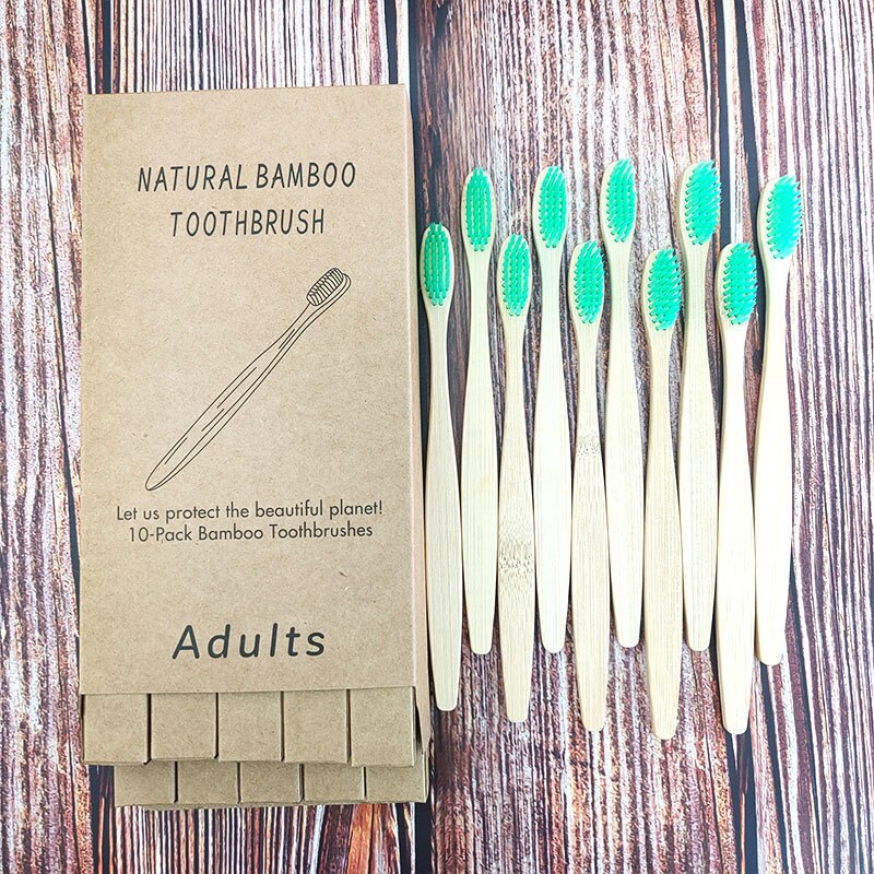 10pcs mixed color bamboo toothbrush Eco Friendly wooden Tooth Brush Soft Tip Charcoal adults oral care with box: 1167-E-1