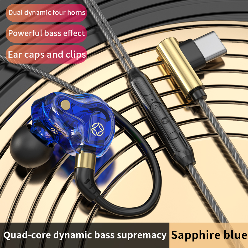 L-Buchse Gaming-Kopfhörer Typ C 3,5 mm 45 ° Schräge In-Ear-Kopfhörer mit Kabel, HiFi-Surround-Sound, Freisprech-Mikrofon-Kopfhörer
