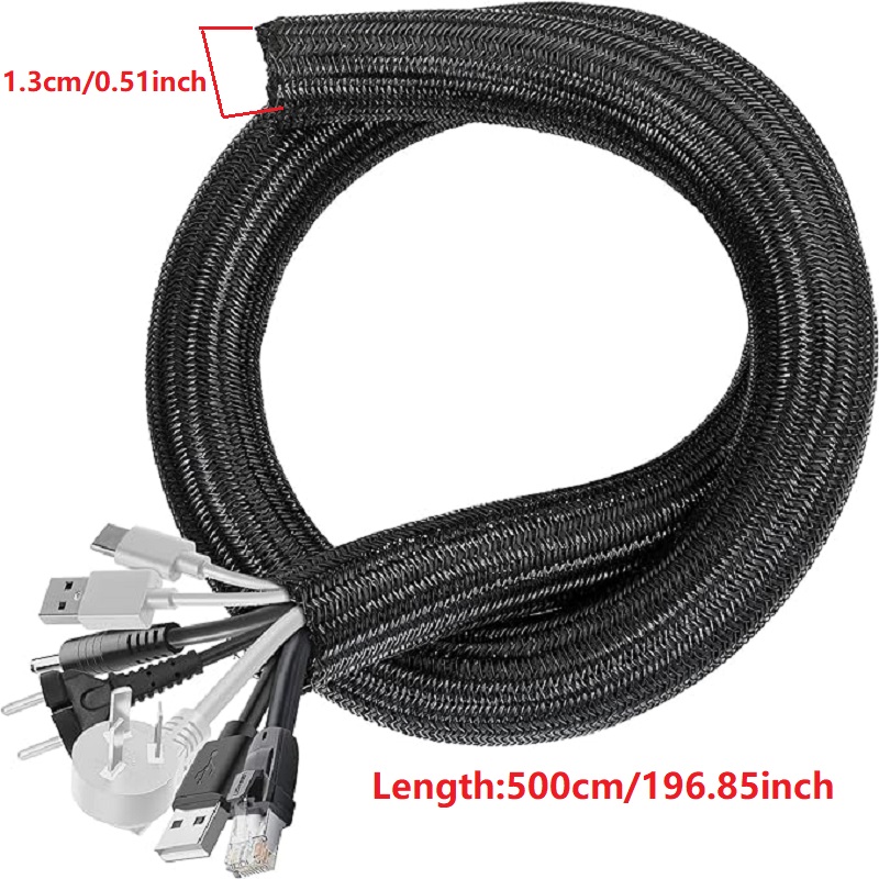 1M 3M 5M Braided Cable Sleeve PET Nylon Wrapping Cable Casing Cable Sleeves Wire for Desk PC TV Wire Protector Cable Wrap Cover: GRAY