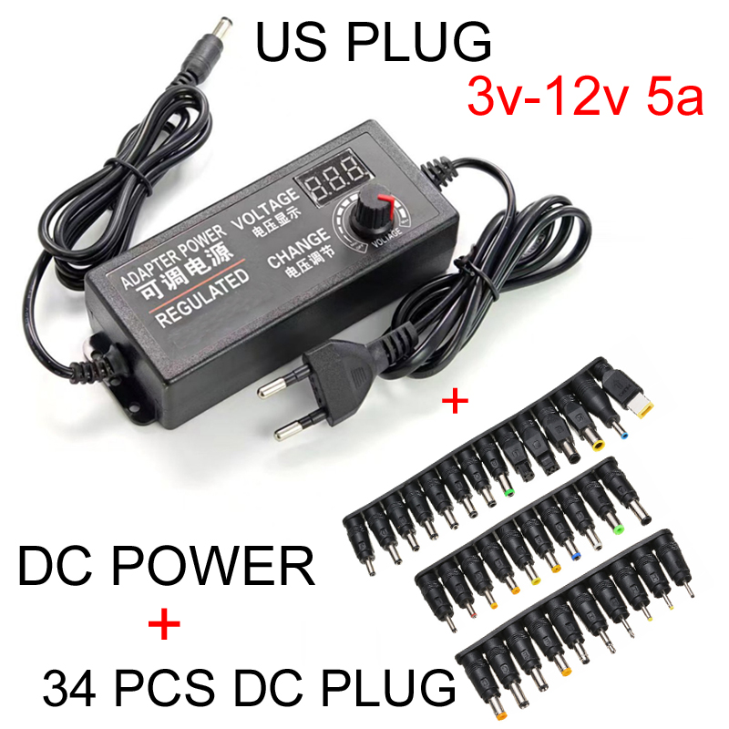 Digitale 3a regelbare spanningsadapter  ac 110v naar  dc 3v-12v-24v 5a led-indicator en jackplug voor hdd-behuizing 220v: Rood