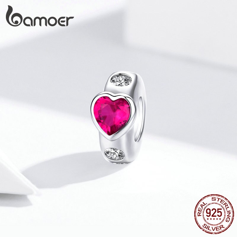 Bamoer 925 prata esterlina coração anéis contas para as mulheres prata charme pulseiras cz pedra diy jóias fazendo acessórios bsc123