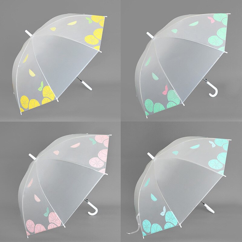 Cute Plastic Clear Dome Photography Umbrella For Kids Auto Open Waterproof Kid Girls Premium Umbrella Transparent With Printing: Fruit