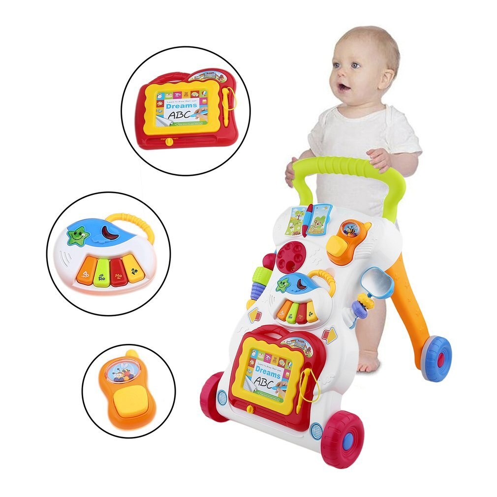 Baby rullator multifunktionel lille barnevogn sidde-til-stå rullator til børns tidlige læring med justerbar skrue