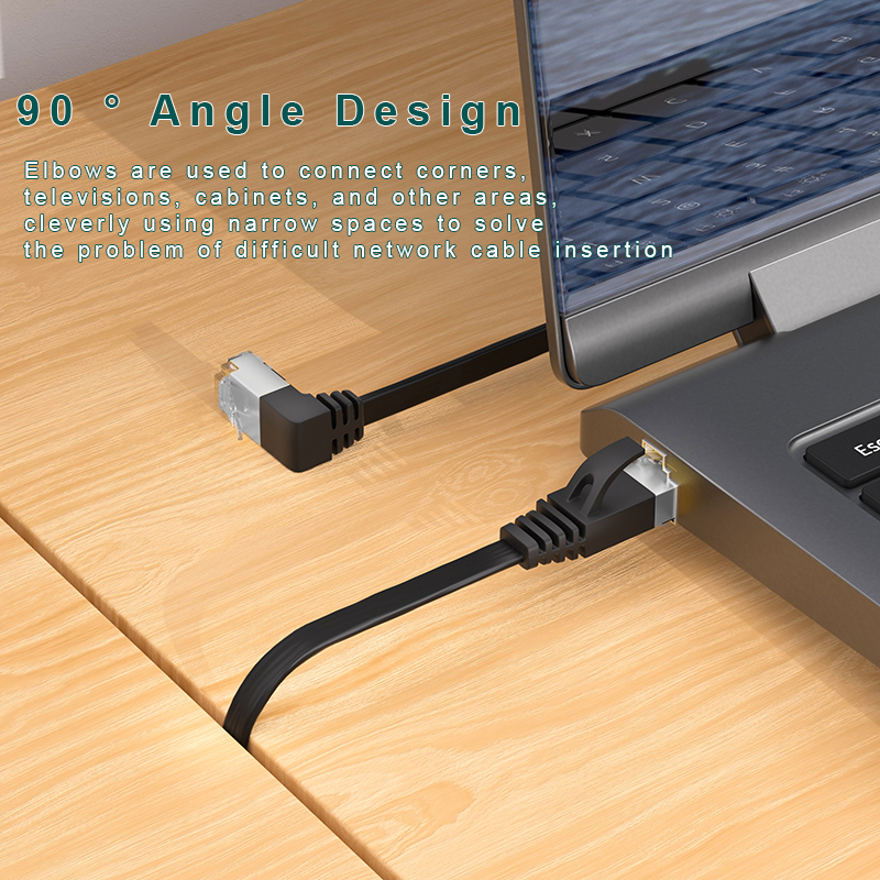 Comnen Cat7 Vlakke Hoek Ethernet Kabel Rj45 Sstp 90 Graden Omhoog Naar Beneden Patchkabel 1/3/5 Voet Netwerk Lan Voor Router Modem Pc Ps4
