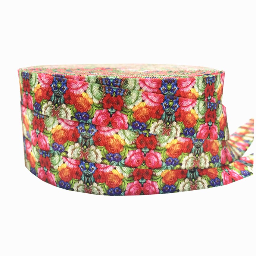 5 Yards 16mm Multi Floras Russische bloemen Vouw Over Elastische Baby Hoofdband Meisjes Haar banden Haaraccessoires Craft Supply