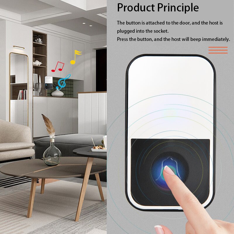 Wireless Doorbell Smart Ring Loud Chime Pager Welcome Household Long-Distance Electronic Home Security Button Timbre Door Bell
