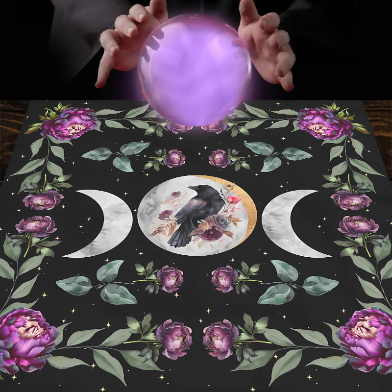 1 mantel de cartas de Tarot, flor, luna, triple luna, decoración de búho, altar, brujería, mantel de astrología: Morado / 100*130cm