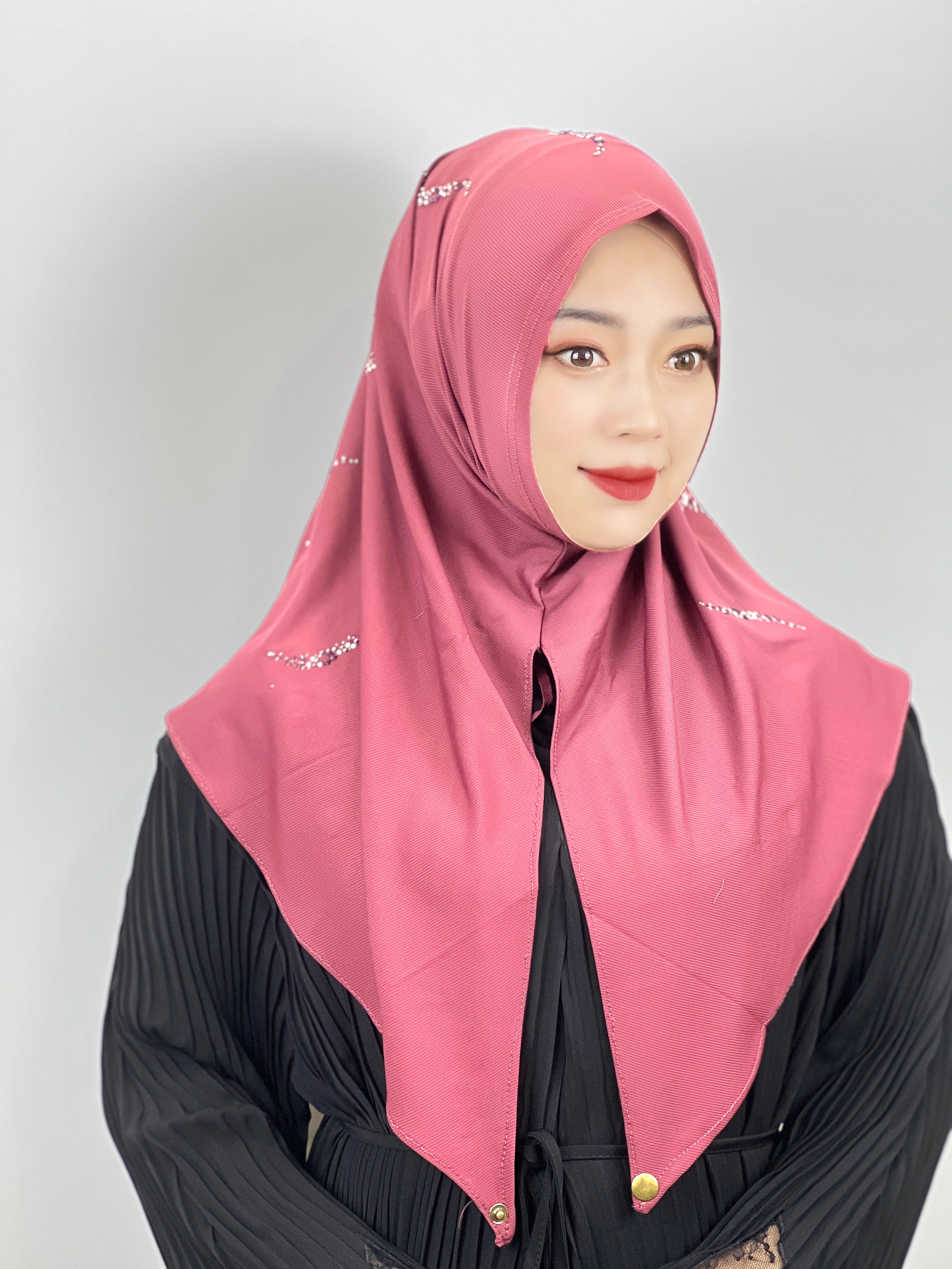 pañuelo cabeza mujer turbante mujer burquini mujer musulmana Hijab musulmán con diamantes de alta elasticidad, pañuelo islámico de Color sólido, listo para usar, turbante plisado, envolturas para la cabeza