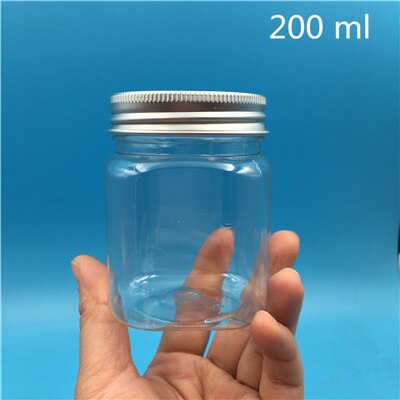 20 Pcs 250 500 G Empty Transparent Plastic Packing Square Bottles Honey Candy Sample jars spices food juice pot: 200 ml silver lid