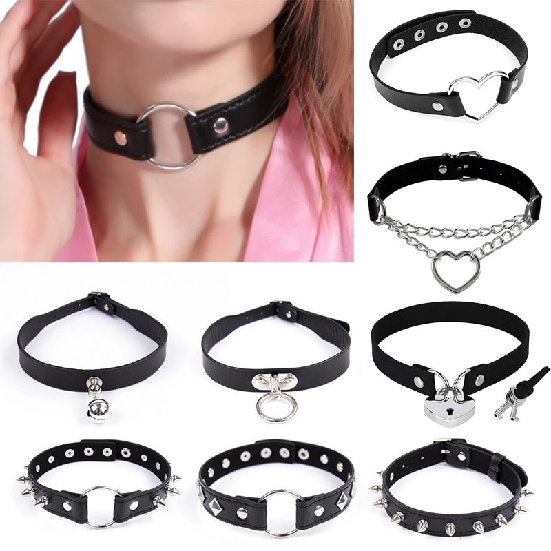 Punk Rock collana in pelle PU gotica cuore tondo Spike rivetto colletto con borchie girocollo collana a catena regalo fatto a mano gioielli per il corpo