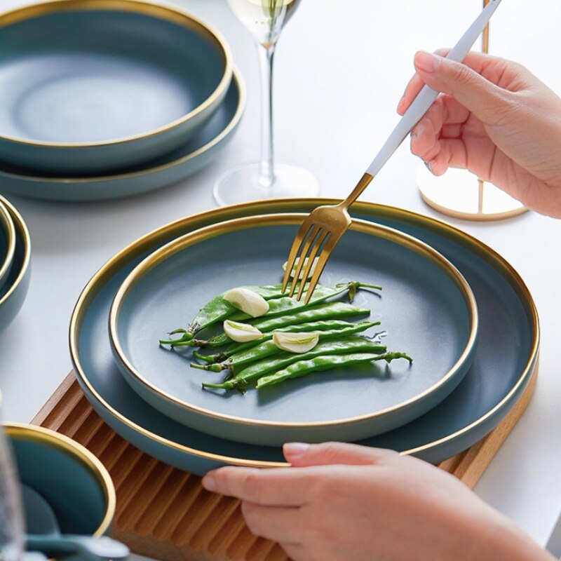Dinner Plate Set Ceramic Kitchen Plate Tableware Set Food Dishes Rice Salad Noodles Bowl Soup Kitchen Spoon Cook Tool
