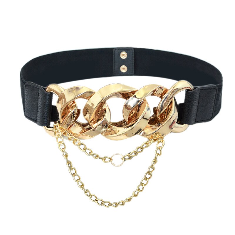 women's versatile clothing accessories Metal buckle chain decorative elastic Dress Waist Belt waistband closure: 75cm-88cm
