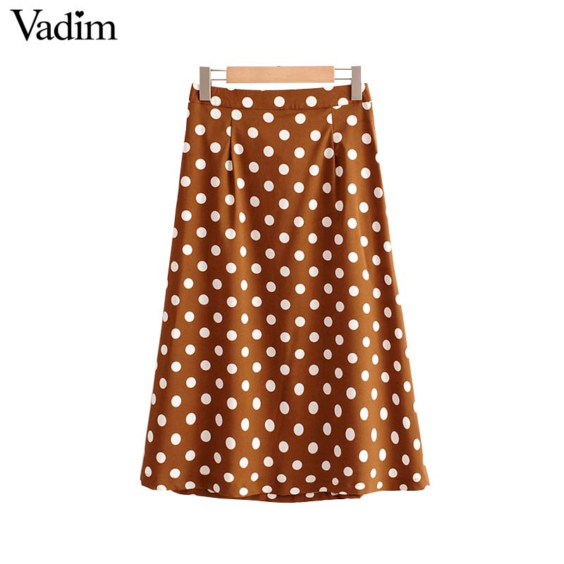 Vadim mujeres vintage dot print midi falda de botones bolsillos una línea Damas casual verano faldas de media pierna falda mujer BA022