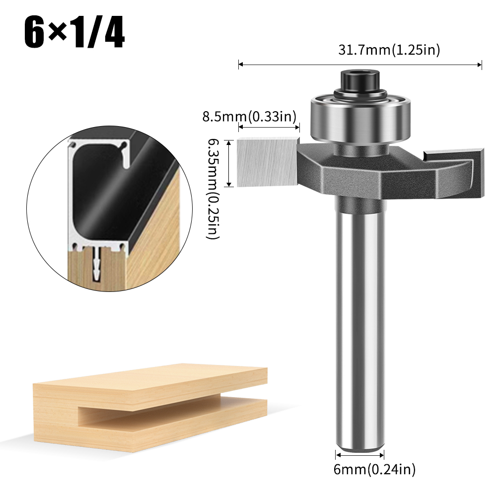 Vástago de 6mm y 12mm, fresa en forma de T de doble filo, herramientas de ranurado de rodamiento, fresa para carpintería, herramientas de carpintería: 31 mm