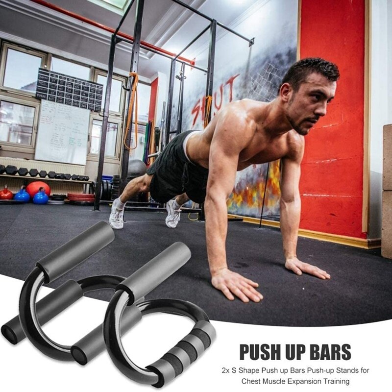 S-vormige push-upstangen met schuimrubberen handvat, push-upstandaard voor mannen en vrouwen, uitgebreide fitnesstrainingsapparatuur