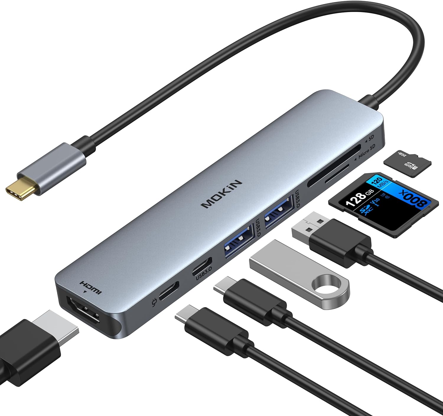 MOKiN USB C HUB 4K60Hz tipo C a HDMI PD 100W adaptador para Macbook iPad Pro M2 M1 accesorios de PC 3 USB3.0 5Gbps estación de acoplamiento