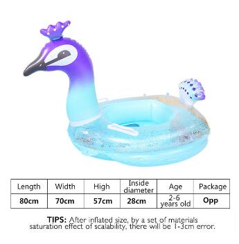 Uppblåsbar cirkel baby flamingo flyta simring uppblåsbar enhörning pool flyta barnstol luftmadrass vatten leksaker: Paljetter påfågel