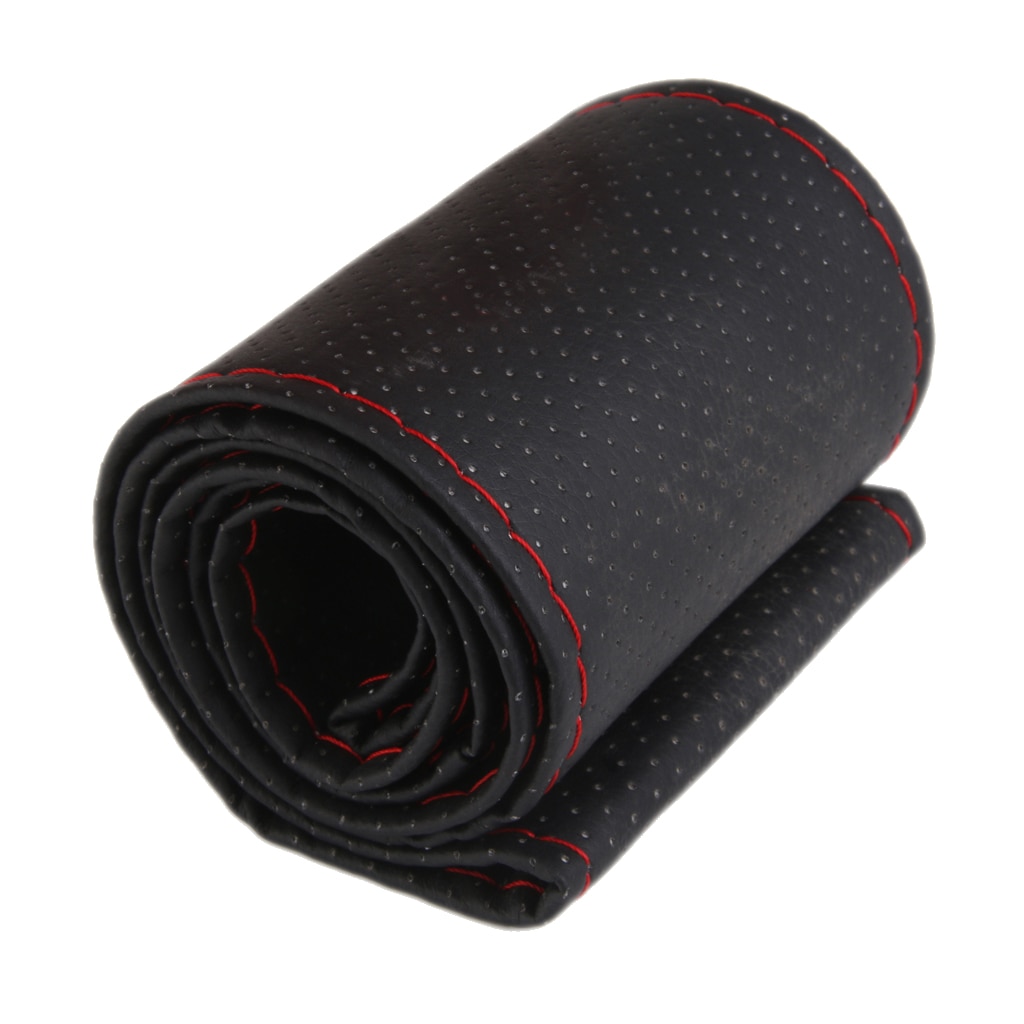 Universal Black PU Leather Steering Wheel Cover - DIY Stitch-On With Needle & Thread - Fits Most Cars 5 thumbnail image