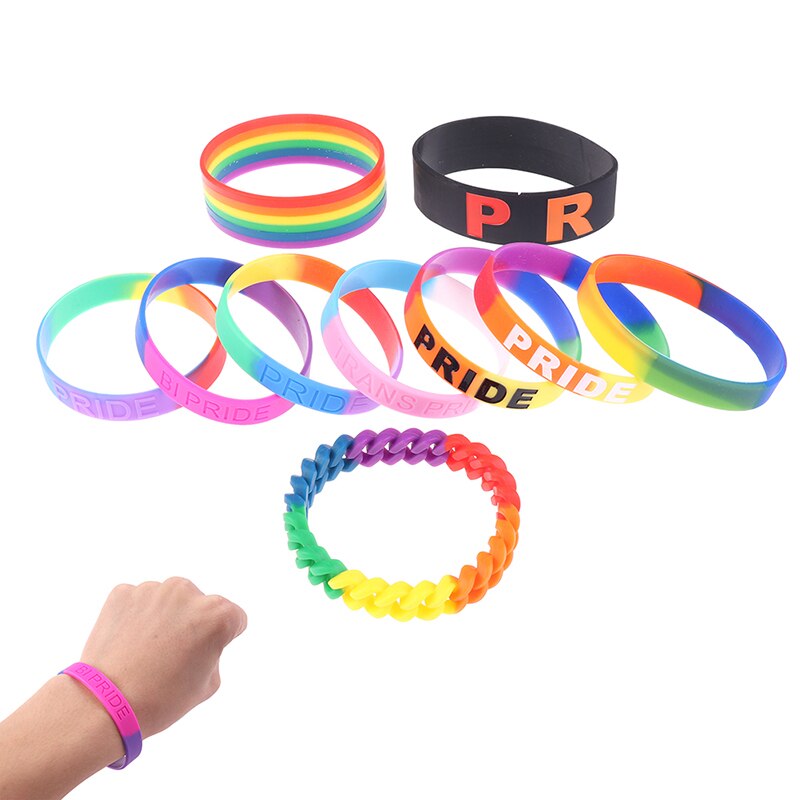 10 soorten unisex lgbt regenboog letters sport polsbandje gay lesbische pride siliconen rubber polsbandje armband feest parade