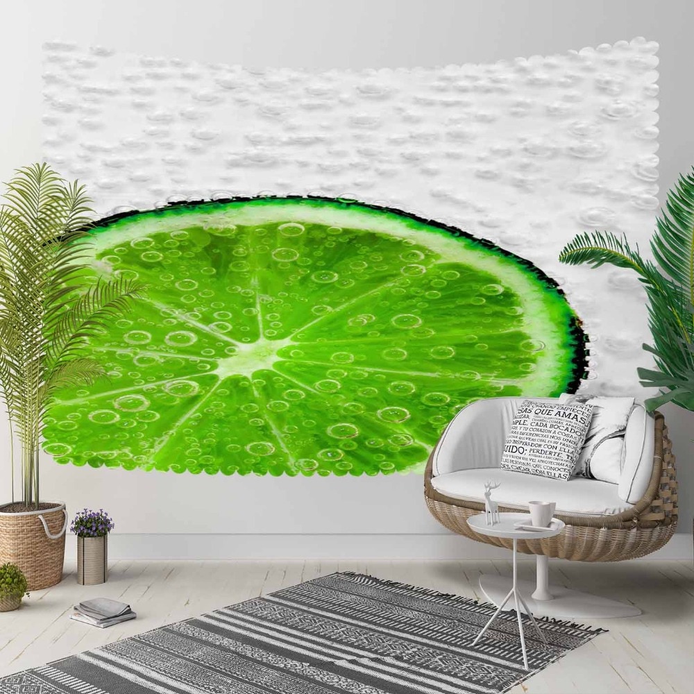 Anders Groene Tropische Slice van Citroenen Water Bubbels 3D Print Decoratieve Hippi Bohemian Muur Opknoping Landschap Tapijt Muur Art
