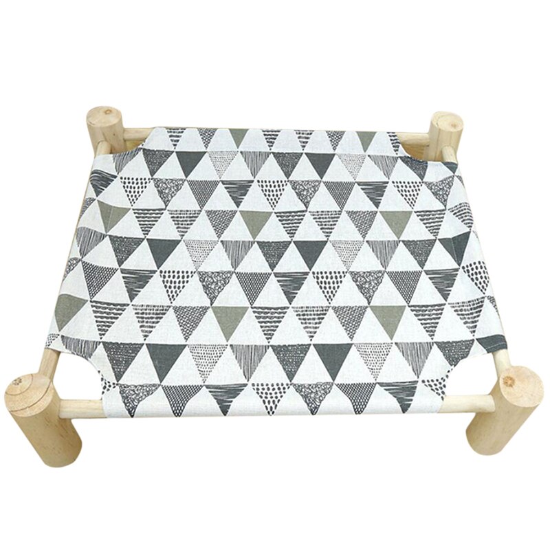Cama elevada para gatos, cama de hamacas de lona de madera para perros pequeños, conejos y gatos, suministros duraderos para mascotas: black white