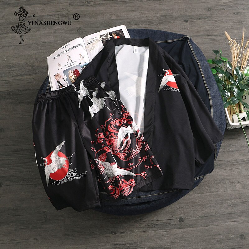 Kimonos Femme Kimono Cardigan Men Yukata Women Men Japanese Kimono Traditional Top and Pants Sets Summer Beach Thin Casual Shirt