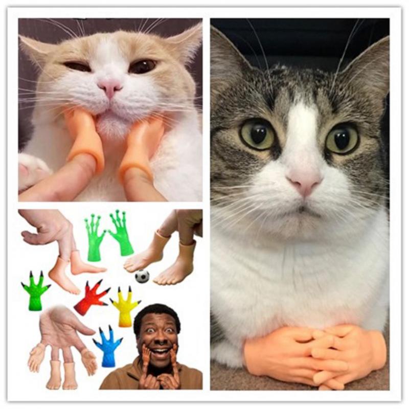 2/10pcs Screepy Halloween Mini Finger Hands Tiny Left Right Hand For Game Party Costume Rolled Cat Artifacts Fingertips