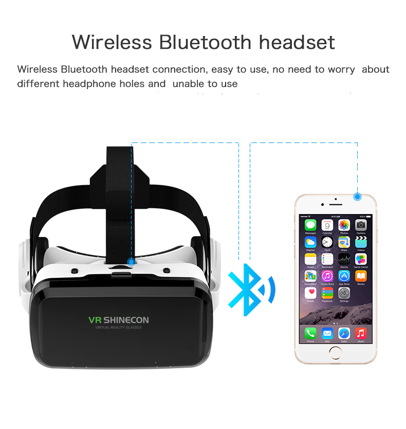 VR SHINECON Wireless Bluetooth Stereo Headset Version Virtual Reality Glasses 3D Goggle Cardboard Helmet for Smartphone