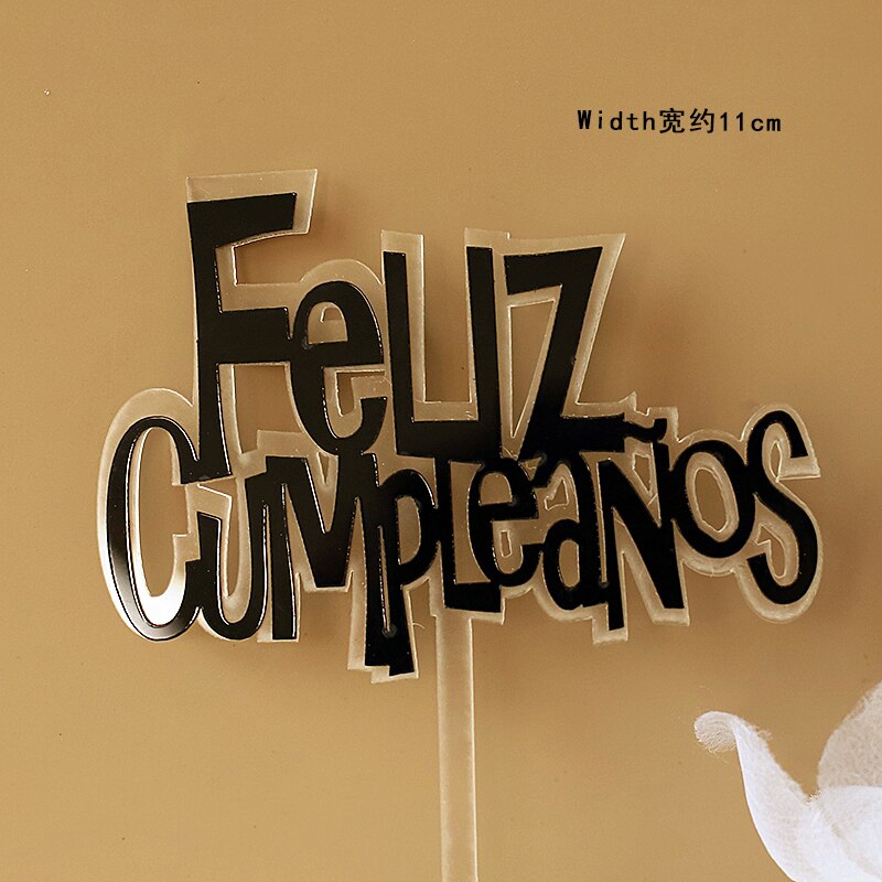 Feliz cumpleaños. español akryl slik farve tillykke med fødselsdagen kage topper på spansk til festdekoration bageartikler: 1pc år 049f