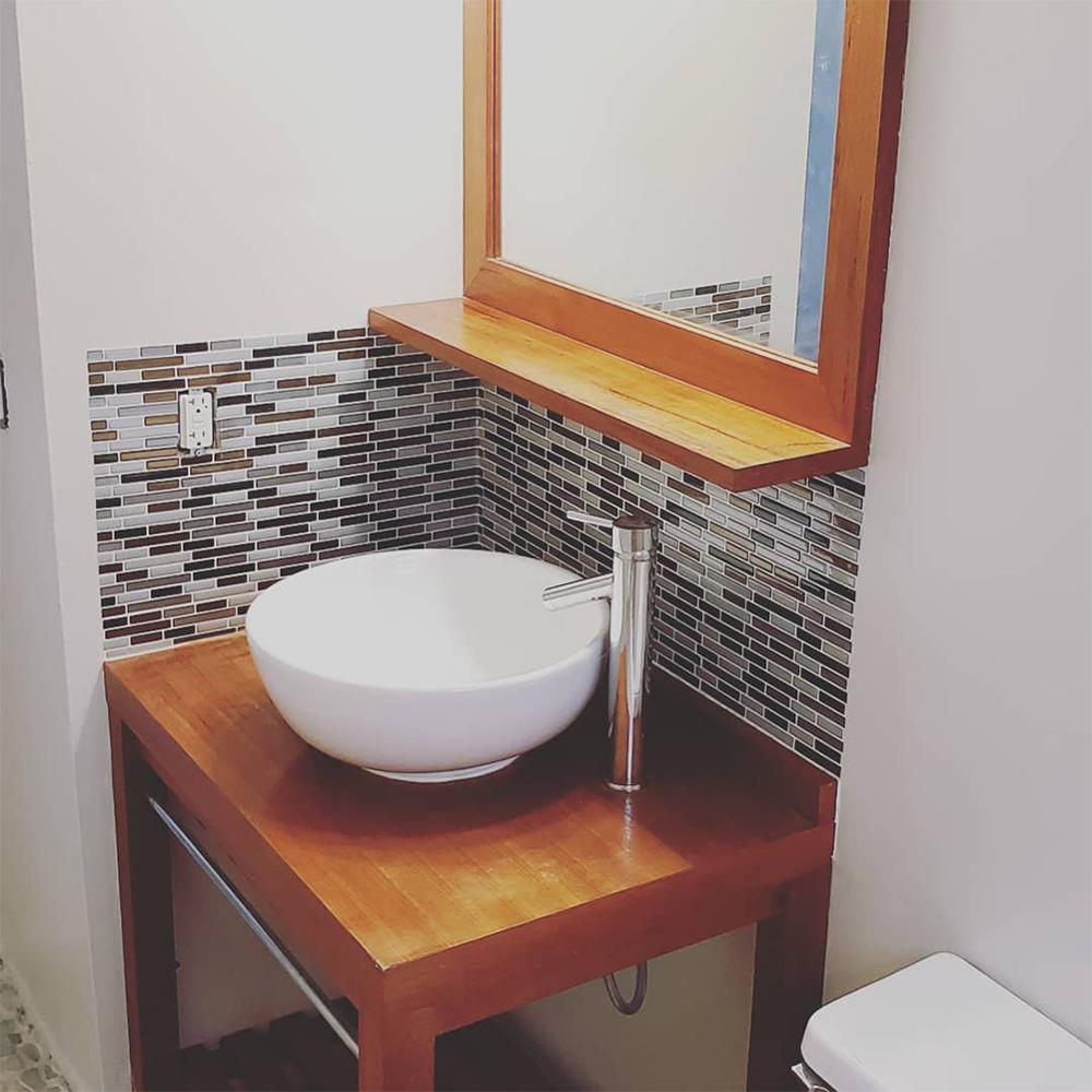 3d telha tijolo stripe papel de parede adesivo do banheiro auto adesivo à prova dwaterproof água bancada removível backsplash