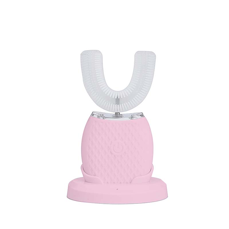 Newest U-Shape Soft Bristle Electric Toothbrush Waterproof Silicone Lazy Ultrasonic Induction Charging Electronic Toothbrush: Pink