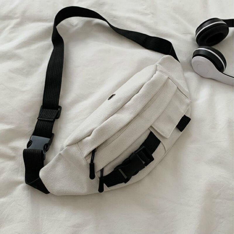 Canvas-bauchtaschen, gürteltaschen, umhängetaschen, freizeittaschen, schlichte harajuku-taschen, studentenhandtaschen, streetstyle, ulzzang, alltagstaschen: 9359 weiße