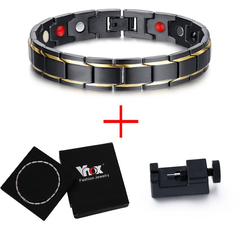 Vnox DIY Adjustable Black Men's Stainless Steel Long Bracelets & Bangles Magnetic Health Care Jewelry: Add tool and box