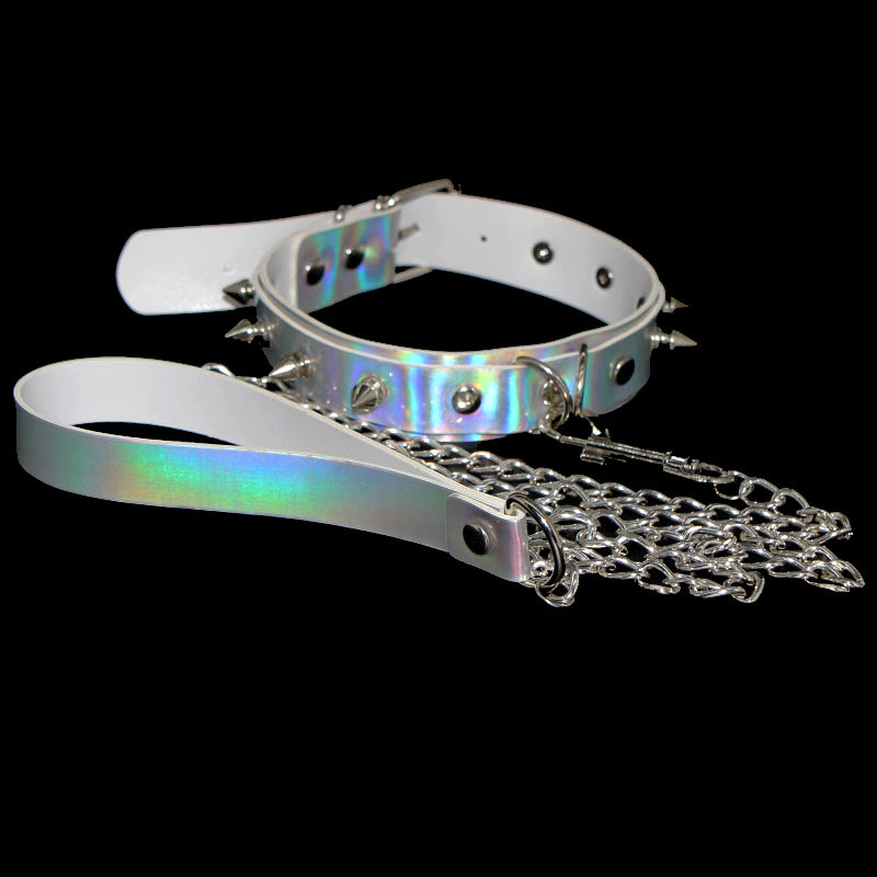Spike Rivet Choker Catene Della Collana Collo In Pelle Arcobaleno Collare Rave Del Partito di Festival Ravewear Gioielli di Moda goth Accessori
