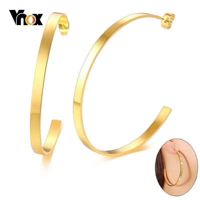 Vnox Eenvoudige Grote Oorbellen Voor Vrouwen Sieraden Gold Tone Rvs Oorringen Arete