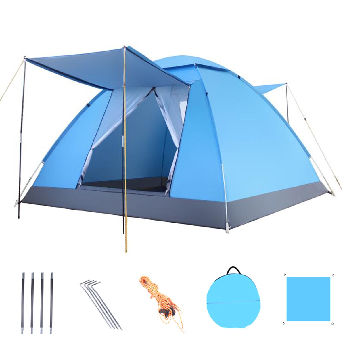 Automatic tent. 4 local tourist tent. Automatic tent leisure camping, raincoat tent. Folding tent for hiking. Easy instant: blue