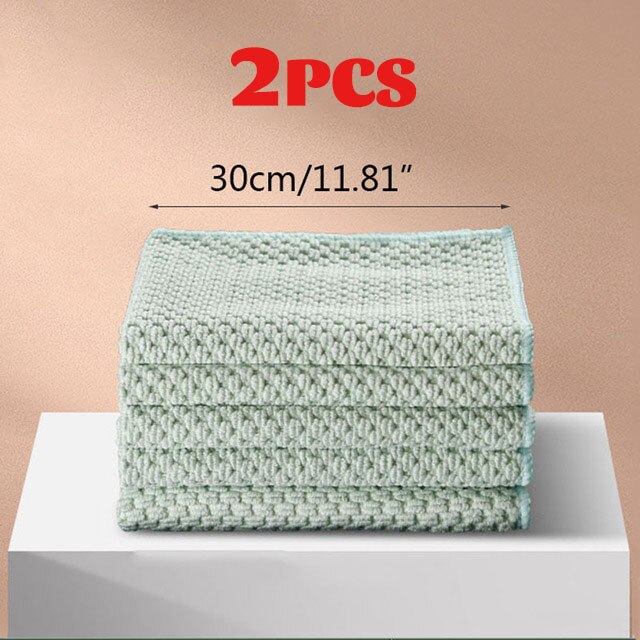 2/3/5 PCS/Set Coton Gaze Chiffon De Nettoyage Chiffon Absorbant Lavage Windows Serviette de Cuisine Torchon Serviettes multi-usages Chiffon: Green-30CM-2PCS