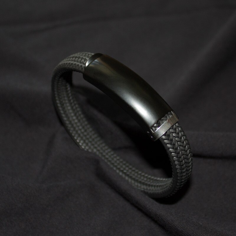 Klassieke Stijl Mannen Siliconen Armband Zwart/Zilver Kleur Rvs Knop Neutrale Accessoires Hand Geweven Sieraden