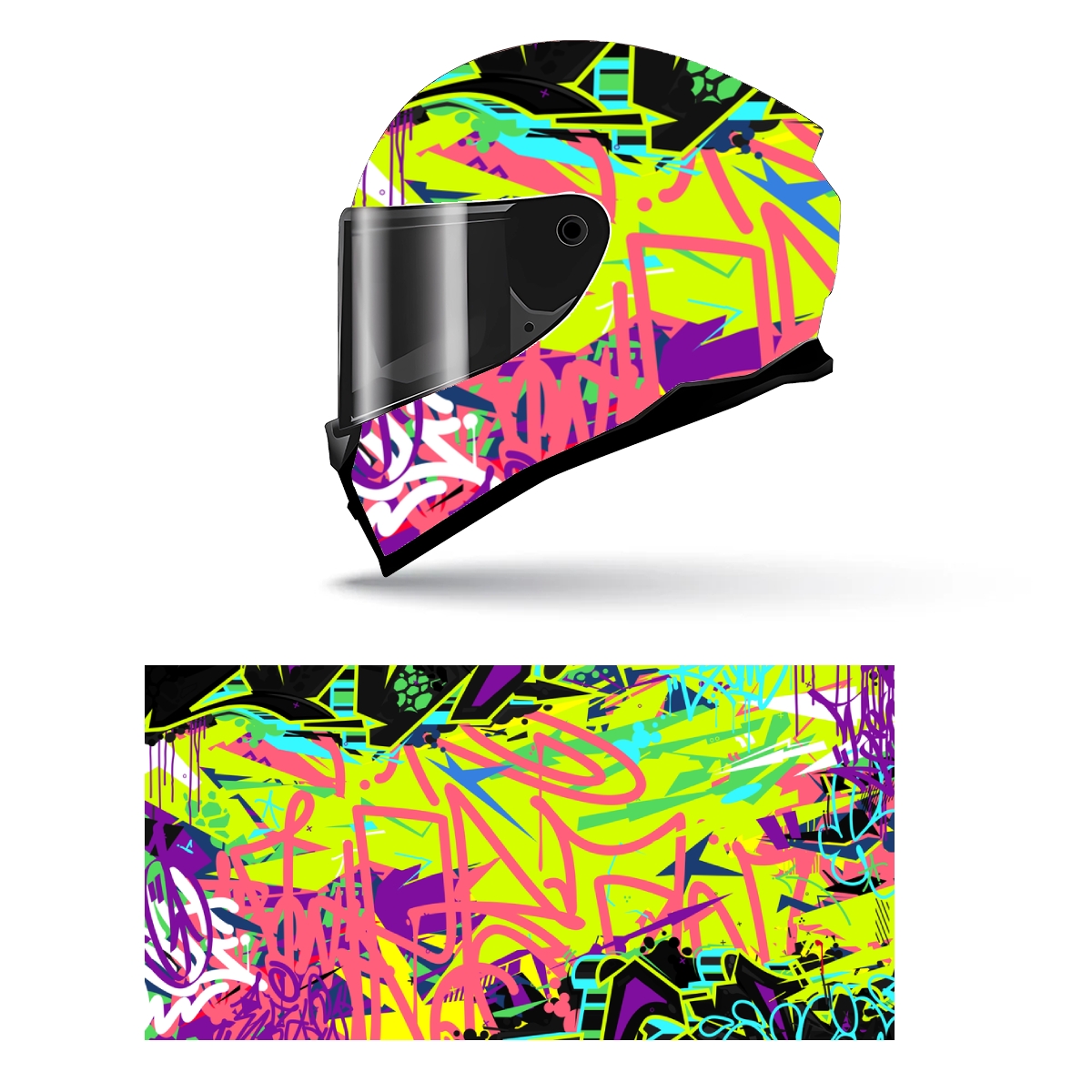 Hip Hop Street Graffiti Art Full Helmet Wrap Sticker Motorcycle Helmet Racing Graphic Decal Vinyl Wrap Helmet Decorative Sticker: XL / Gold