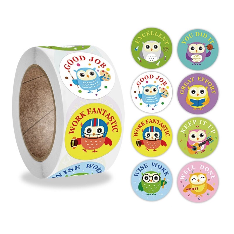 500Pcs/Roll 8 Styles Round Cartoon Sun Smiley Kids Reward Stickers Labels U7EE: 5