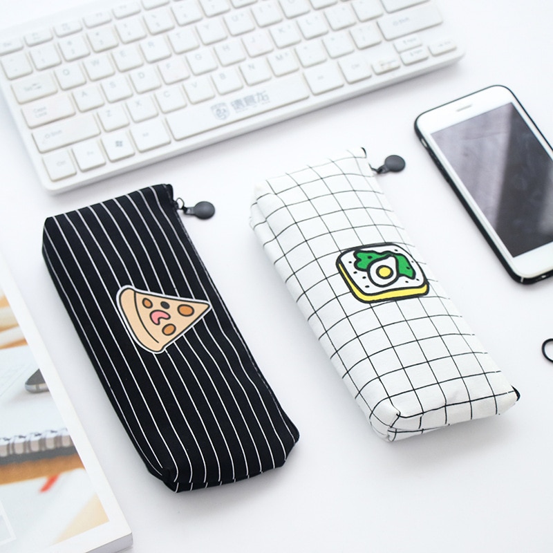 Preciosa cartuchera sencilla con estampado de pizza y patatas fritas, caja para lápices escolares para estudiantes, papelería para oficina